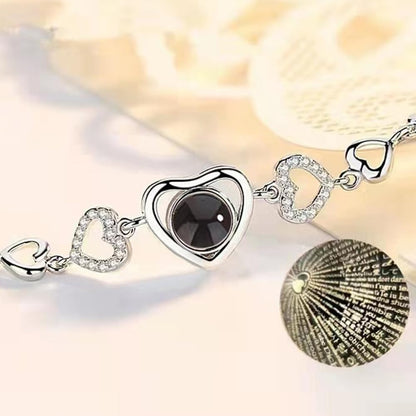 【秘密のハート】S925シルバー＆ローズゴールドブレスレット｜I Love You投影×ジルコン輝き