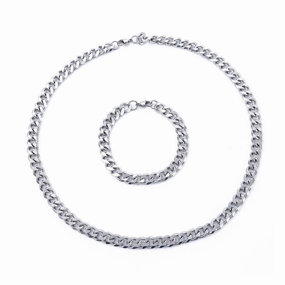 Rockyu ネックレス メンズ 喜平チェーン ブレスレット セット シルバー ステンレス製