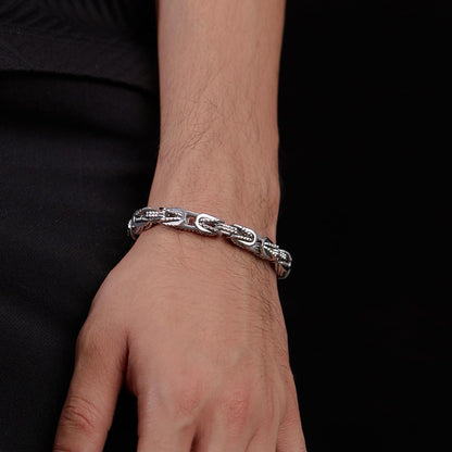 ブレスレット メンズ ビザンチンチェーン 幅8mm ステンレス ブラック/シルバー