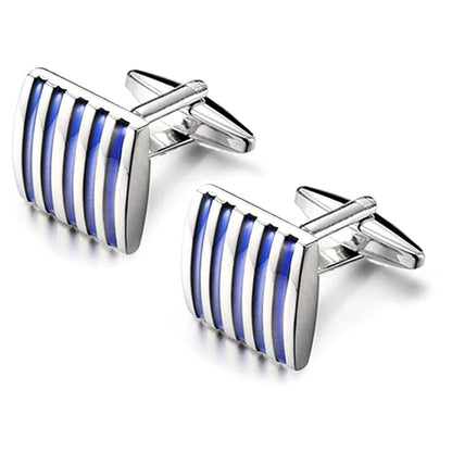 Rockyu メンズカフス ストライプデザイン シルバー フォーマルアクセサリー 2色展開