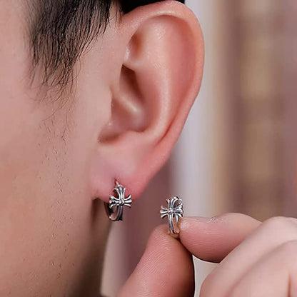 Rockyu ピアス メンズ シルバー925 クロス フープピアス 小ぶり リング 両耳用 男女兼用 アレルギー対応