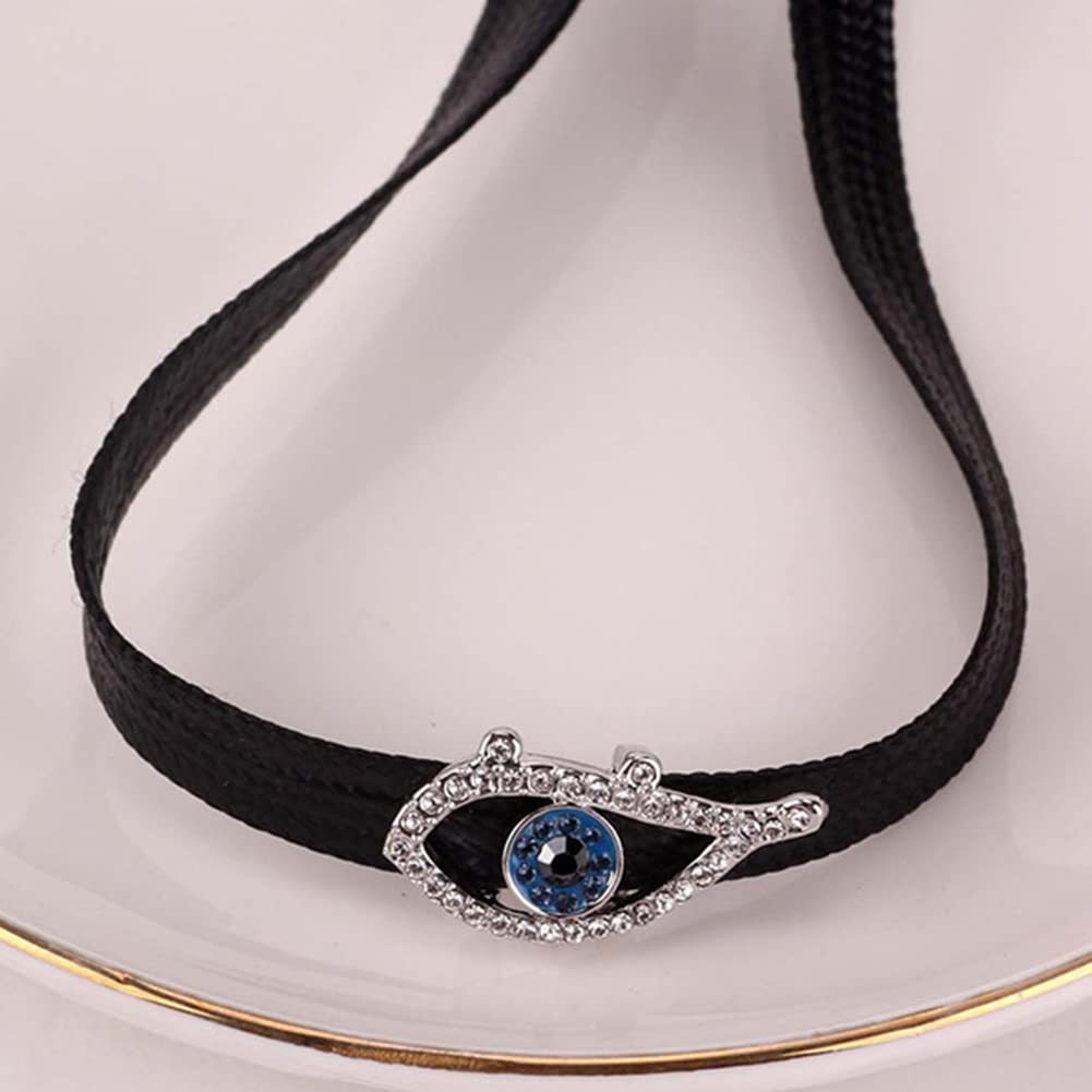 Rockyu チョーカー レディース 黒 レザー 悪魔の目 ジルコニア 雫ペンダント
