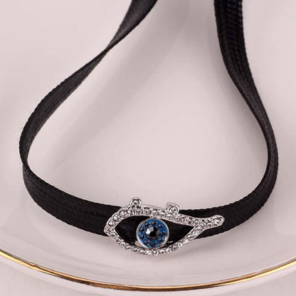 Rockyu チョーカー レディース 黒 レザー 悪魔の目 ジルコニア 雫ペンダント
