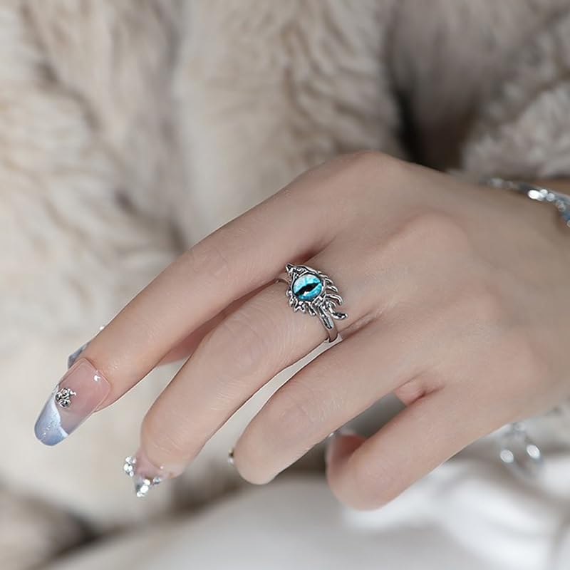 Rockyu 悪魔の目 指輪 シルバー フリーサイズ ジルコニア付き INS風ユニセックスリング