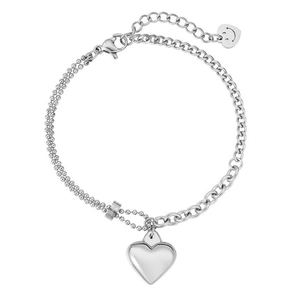 Rockyu レディース ハートブレスレット チタンステンレス アジャスタブル 金属アレルギー対応