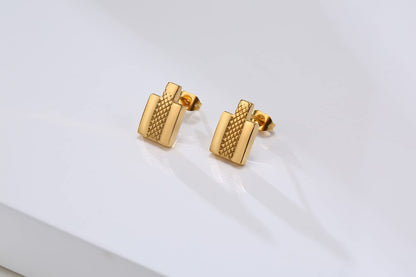 Rockyu ピアス メンズ チタン製 四角形 揺れるデザイン 黒＆ゴールド シルバー 磁気ゲルマニウム加工