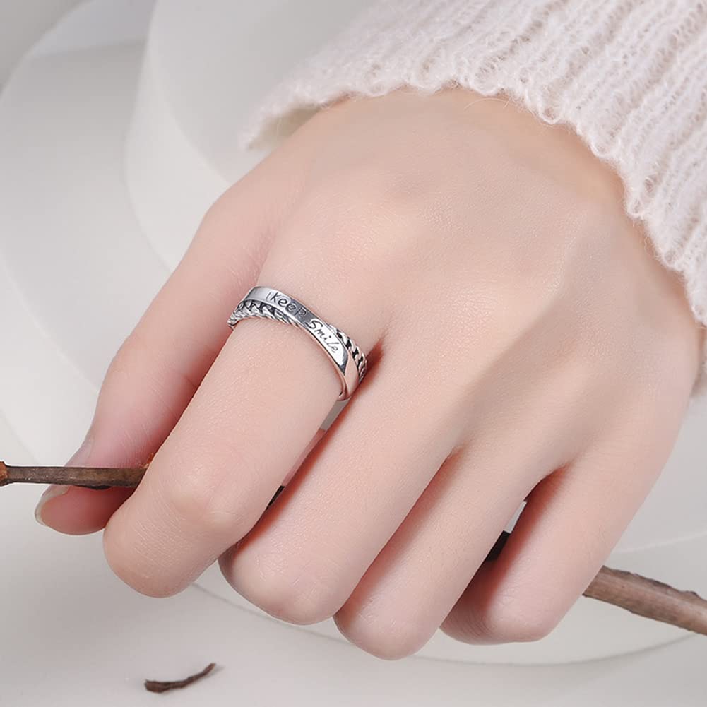 Rockyu レディース リング シルバー925 フリーサイズ 英字刻印 交差デザイン 金属アレルギー対応