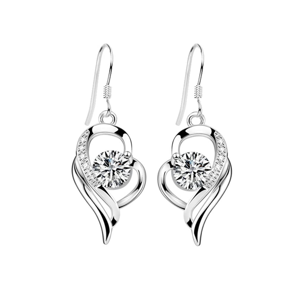 Rockyu レディース ハートフックピアス S925 シルバー ジルコニア 揺れるデザイン アレルギー対応