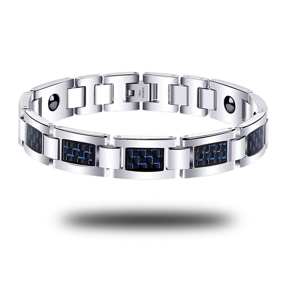 Rockyu ブレスレット メンズ 磁気 ゲルマニウム 静電気除去 ステンレス チェーン風デザイン