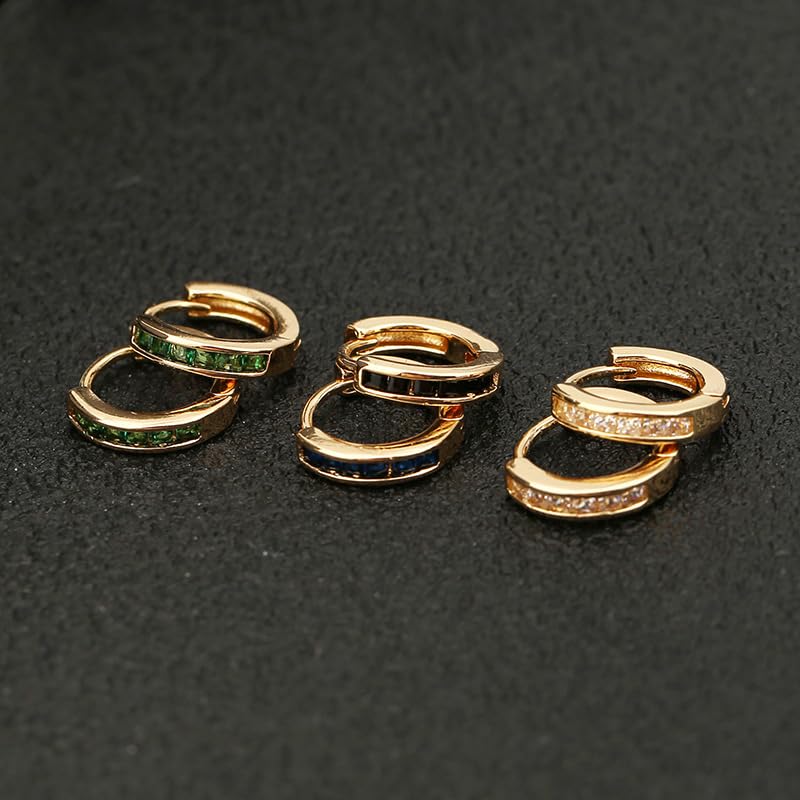 Rockyu ピアス レディース フープ シルバー ゴールド マルチカラー ジルコニア 正方形 リング