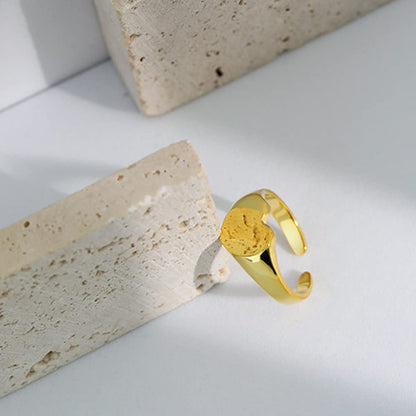 Rockyu ハートリング レディース シルバー925 ゴールド フリーサイズ 金属アレルギー対応 鏡面仕上げ