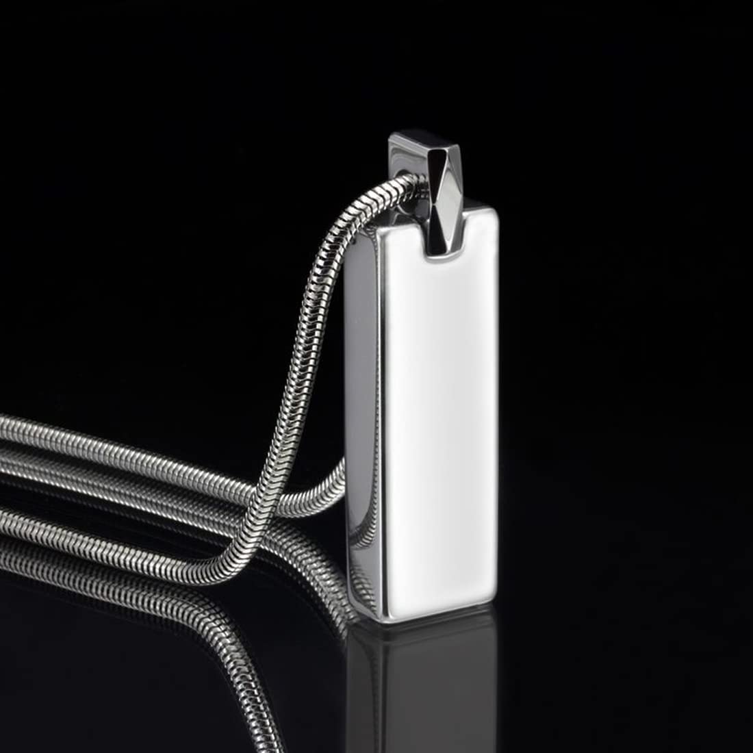 Rockyu ネックレス メンズ シルバー タングステン 長方形 スティックペンダント 鏡面加工 チェーン付き