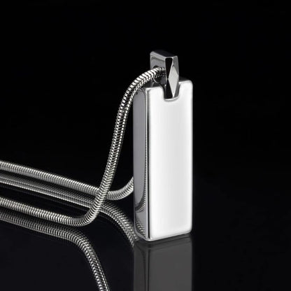 Rockyu ネックレス メンズ シルバー タングステン 長方形 スティックペンダント 鏡面加工 チェーン付き