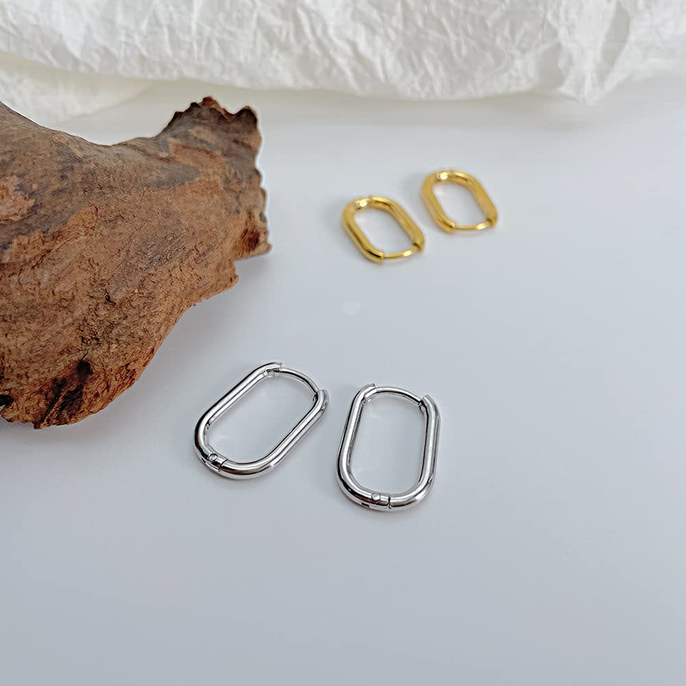 Rockyu レディース ピアス ゴールド シルバー 四角フープピアス 18×12mm ステンレス鋼 金属アレルギー対応 シンプル