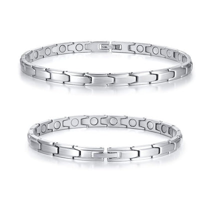 Rockyu ステンレス磁気ブレスレット＆アンクレット ペア対応 シルバーマット仕上げ