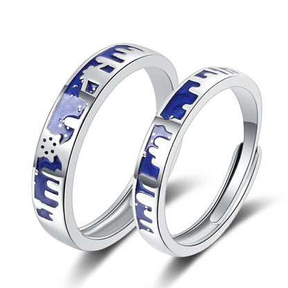 Rockyu ペアリング シルバー925 メンズ レディース 2個セット ブルー 天空の城デザイン フリーサイズ