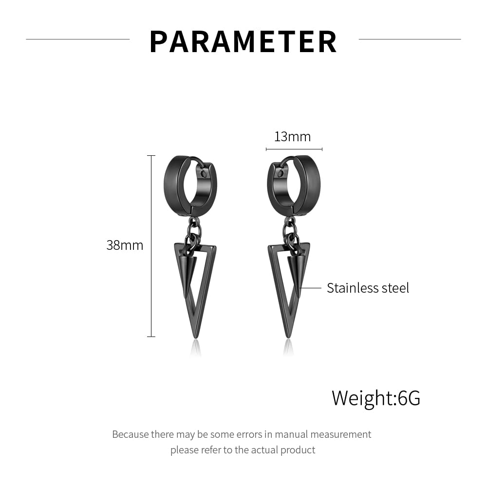 Rockyu メンズ フープピアス 三角チャーム付き ステンレス製 金属アレルギー対応
