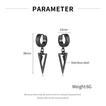 Rockyu メンズ フープピアス 三角チャーム付き ステンレス製 金属アレルギー対応