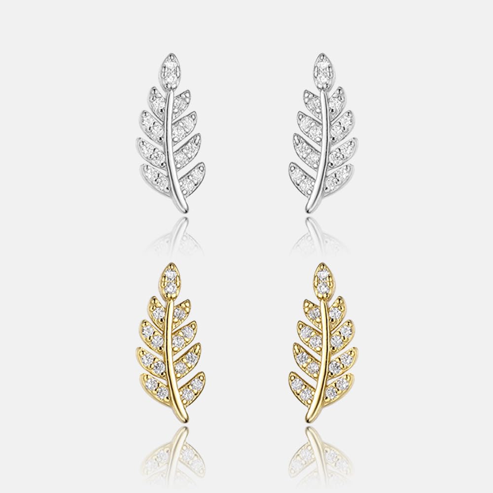 Rockyu レディースリーフピアス シルバー925 ジルコン 輝き上品 スタッドタイプ ギフトにもぴったり