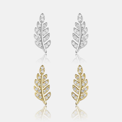 Rockyu レディースリーフピアス シルバー925 ジルコン 輝き上品 スタッドタイプ ギフトにもぴったり