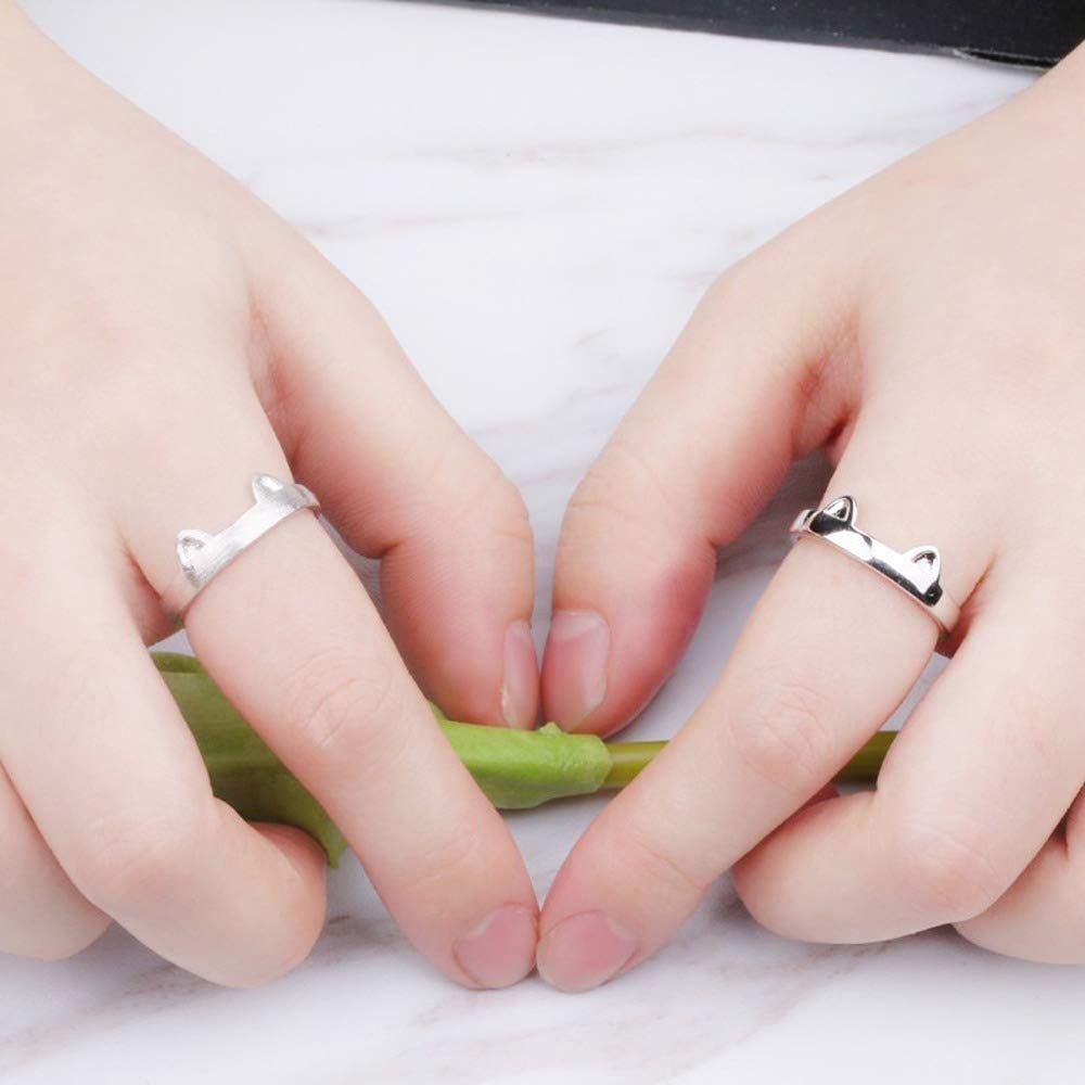 Rockyu 猫耳リング レディース シルバー925 フリーサイズ かわいい猫デザイン 指輪