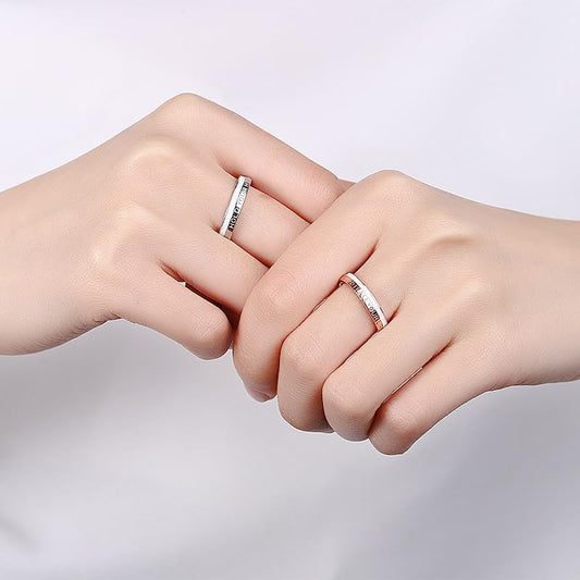 Rockyu ペアリング カップル用 ローマ数字刻印 フリーサイズ シルバー925リング