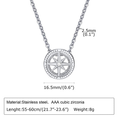 Rockyu ネックレス メンズ 八芒星 ペンダント シルバー＆ブラック ジルコニア ステンレス 金属アレルギー対応