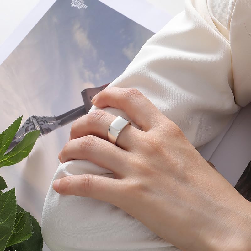 Rockyu 指輪 レディース メンズ フリーサイズ シルバー925 シンプル印台リング 光沢仕上げ おしゃれ純銀製リング