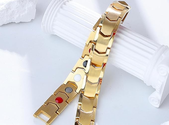 Rockyu ブレスレット メンズ 18K チタン製 磁気 ゲルマニウム ピンクゴールド＆シルバー ヨーロピアンスタイル