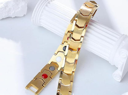 Rockyu ブレスレット メンズ 18K チタン製 磁気 ゲルマニウム ピンクゴールド＆シルバー ヨーロピアンスタイル