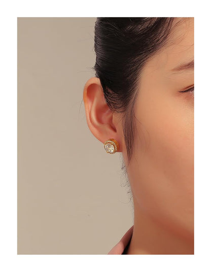 Rockyu ピアス レディース 18金仕上げ 大粒ジルコニア ゴールド＆シルバー＆ブラック 韓国風