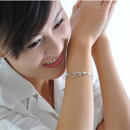 Rockyu レディースブレスレット シルバー ハート ジルコニア サファイア 腕輪