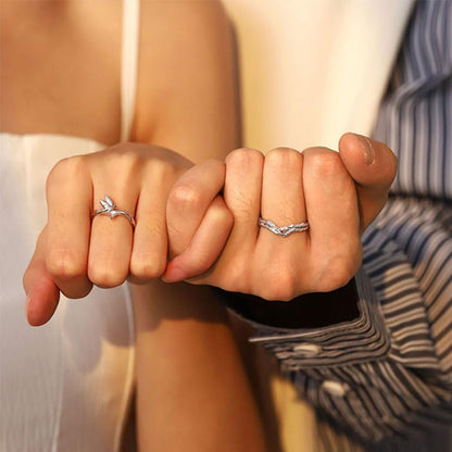 Rockyu ペアリング 二羽の鳥が結ぶ愛のかたち シルバー925 フリーサイズ カップルセット