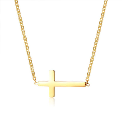 Rockyu 十字架ネックレス ピンクゴールド ステンレス製 シンプルクロス チェーンアクセサリー