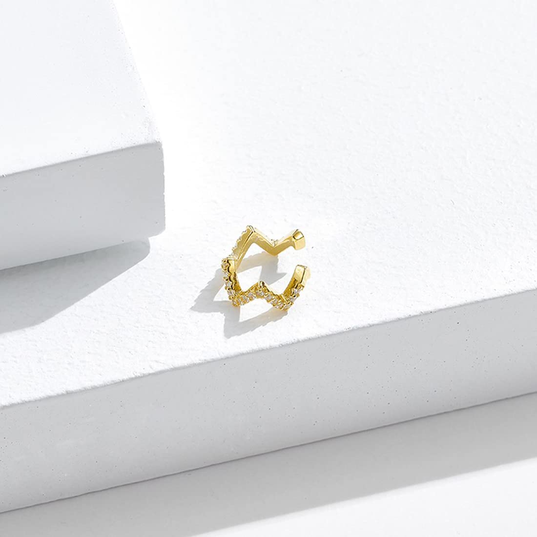 Rockyu フェイクピアス レディース メンズ シルバー925 ゴールド&シルバー W形 ジルコニア イヤーカフ アレルギー対応