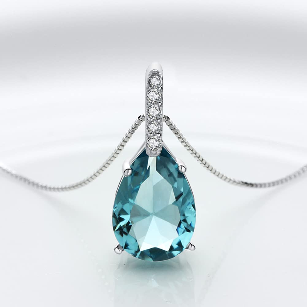 Rockyu ネックレス レディース 青い雫ペンダント シルバー ジルコニア 大粒 ベネチアンチェーン