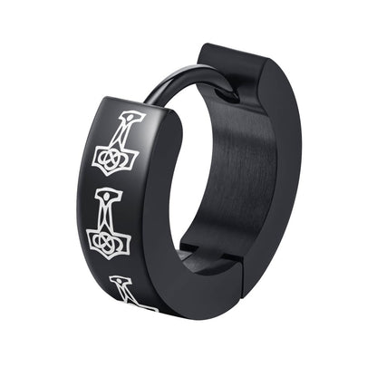 Rockyu ステンレス製 ブラックコーティング柄入りフープピアス メンズ 片耳用