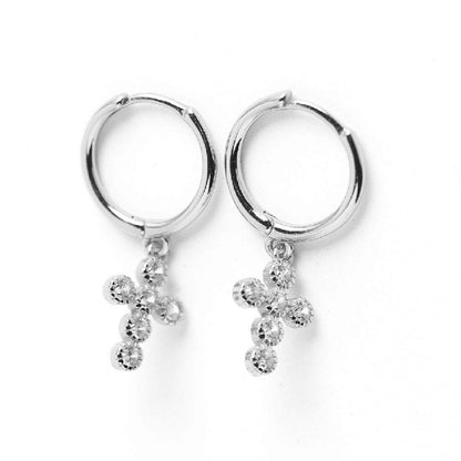 Rockyu ピアス レディース フープ クロス 十字架 ジルコニア 揺れる 上品 ジュエリー