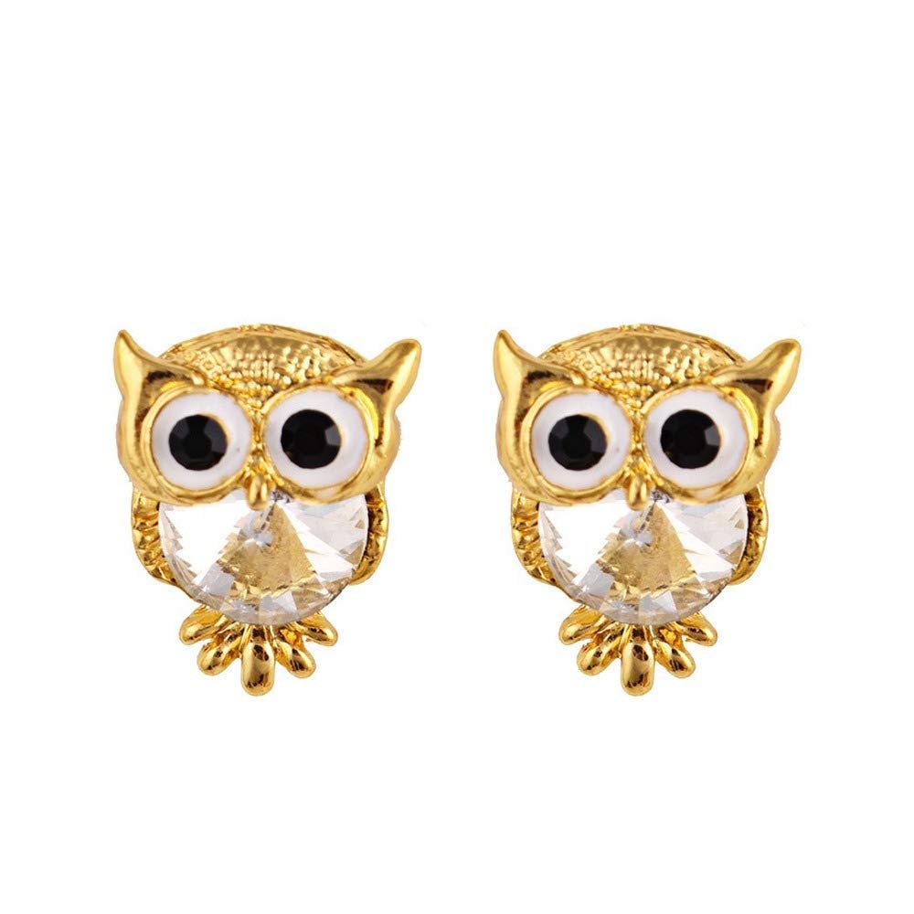 Rockyu レディース ピアス フクロウ ジルコニア スタッド 両耳セット 小さい キラキラ 可愛い