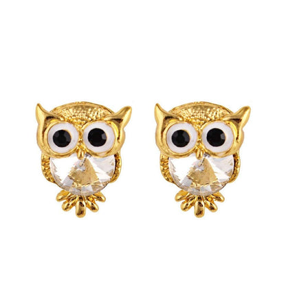 Rockyu レディース ピアス フクロウ ジルコニア スタッド 両耳セット 小さい キラキラ 可愛い
