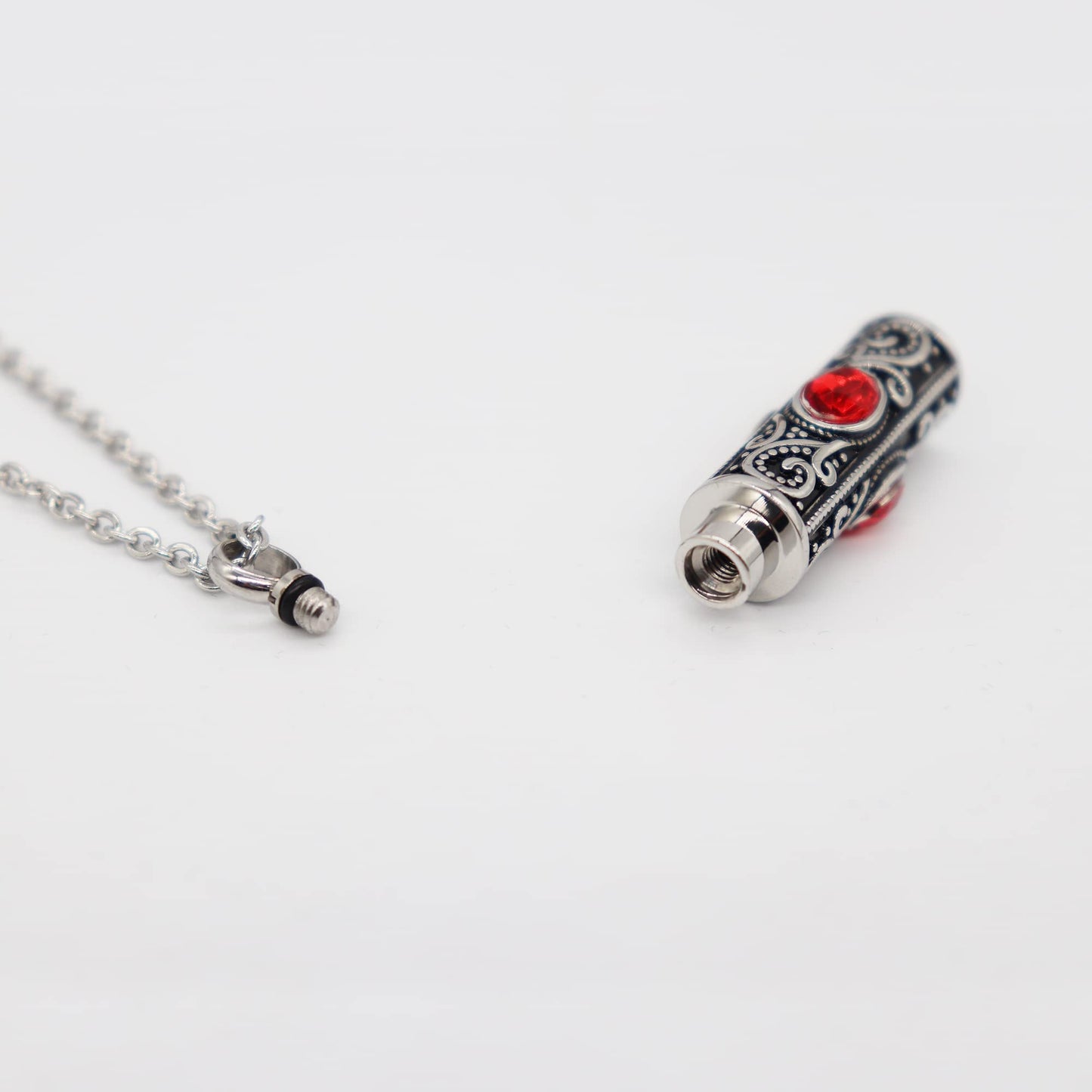 Rockyu ネックレス メンズ ステンレス シルバー 円柱 ジルコニア メモリアルペンダント 手元供養 遺骨ネックレス