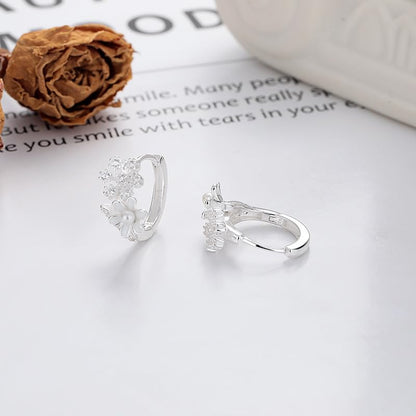 Rockyu S925シルバー 雛菊＆雪の結晶デザイン フープピアス レディース