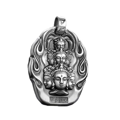 Rockyu 十二支守護仏 ネックレス メンズ タイシルバー仕上げ 開運お守りペンダント