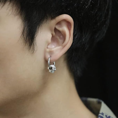 Rockyu ピアス メンズ フープ シルバー 髑髏 スカル チタン製 アレルギー対応