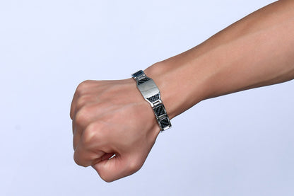 Rockyu メンズ 磁気ブレスレット フリーメーソン チタン ゲルマニウム内蔵 高級感ブレス