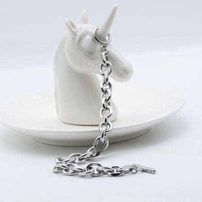 Rockyu チェーンブレスレット メンズ シルバー OTマンテル留め具 ステンレス製 男女兼用