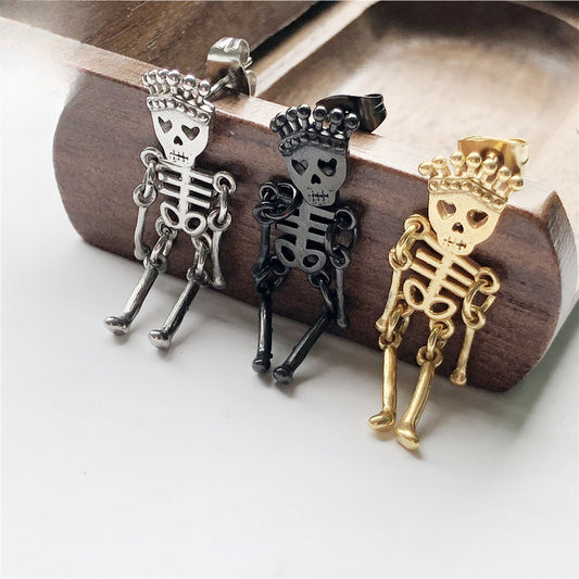 Rockyu ピアス メンズ 王冠スカル 人形風 揺れるチタンピアス 金属アレルギー対応 両耳セット