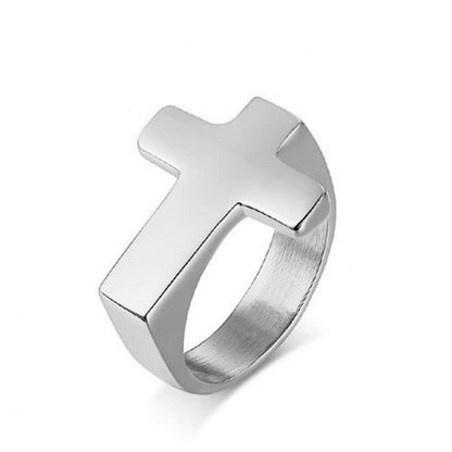 Rockyu メンズリング クロスモチーフ ブラックステンレス 十字架デザイン指輪