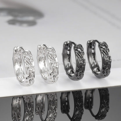 Rockyu メンズリングピアス 貔貅モチーフ 透かし彫り シルバー925 アレルギー対応 神秘的デザインアクセサリー