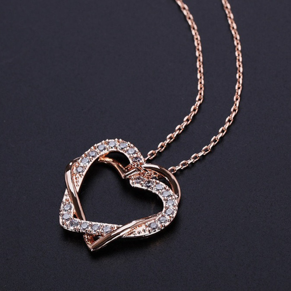 Rockyu ハートモチーフ ネックレス レディース ジルコニア 18Kローズゴールド仕上げ 鏡面仕上げ アレルギー対応
